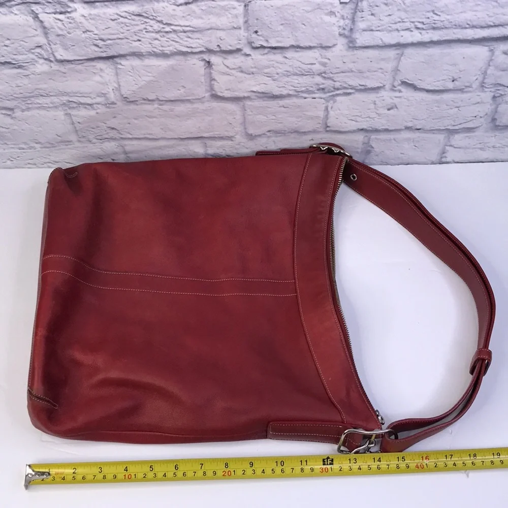 Coach Red Leather Zipper Closure Large Tote Crossbody Shoulder Bag - Vintage